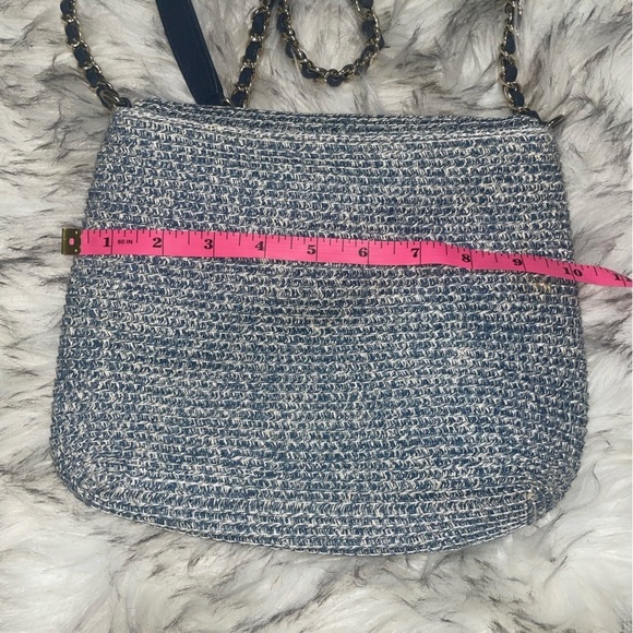 Vintage💙Blue woven crossbody bag with chain strap flap bag vintage bag y2k bag - Picture 7 of 14
